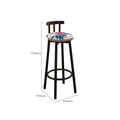 Rustic Multicolor Fabric Round Swivel Bar Stool