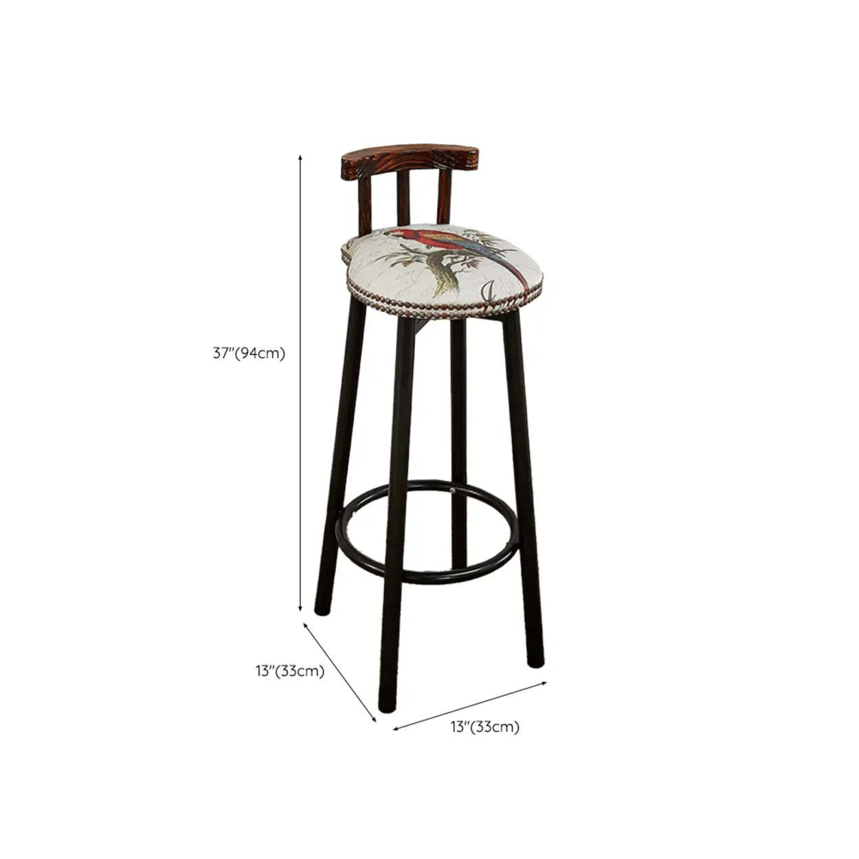 Rustic Multicolor Fabric Round Swivel Bar Stool
