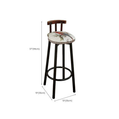 Rustic Multicolor Fabric Round Swivel Bar Stool