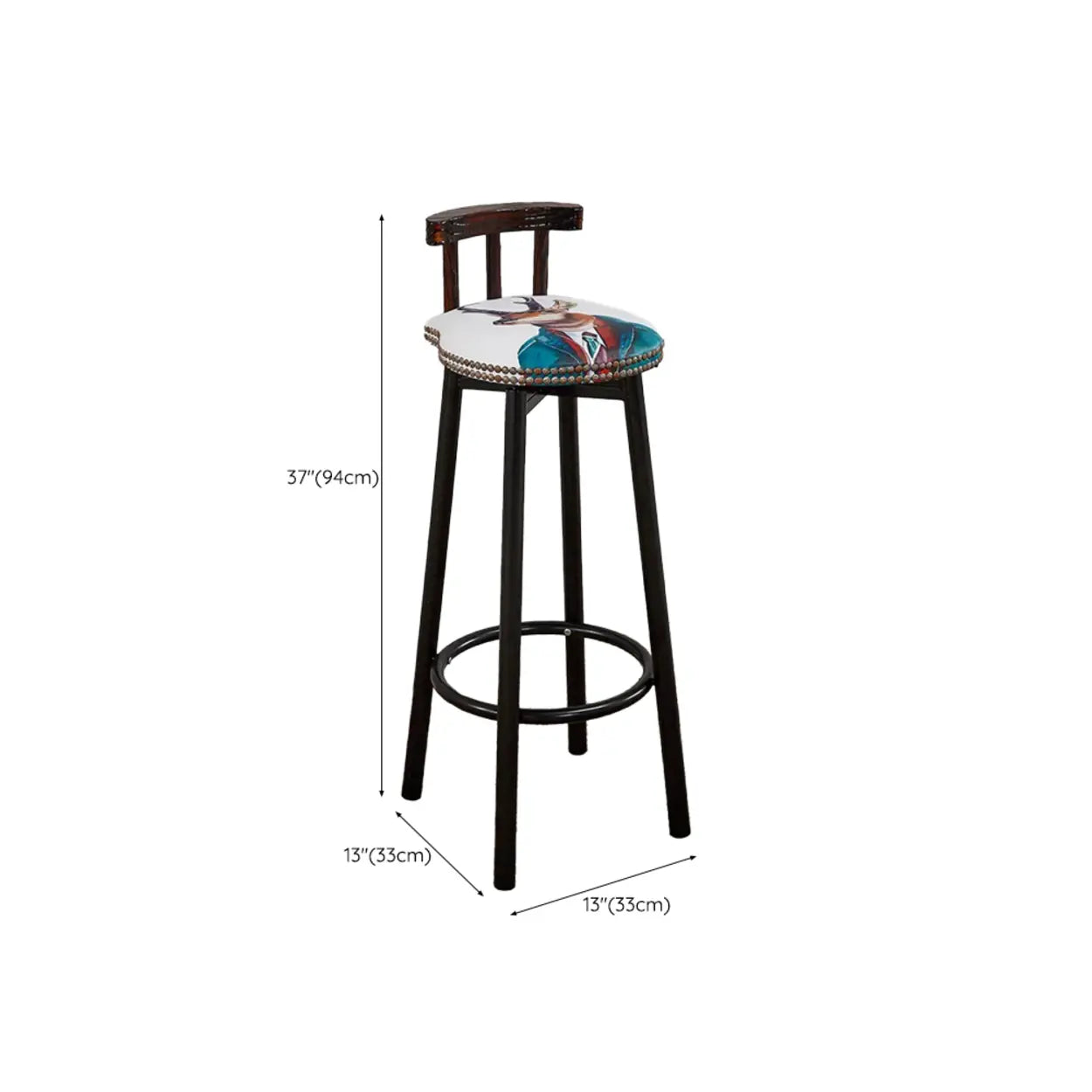 Rustic Multicolor Fabric Round Swivel Bar Stool