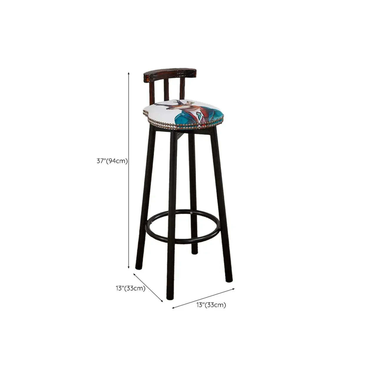 Rustic Multicolor Fabric Round Swivel Bar Stool