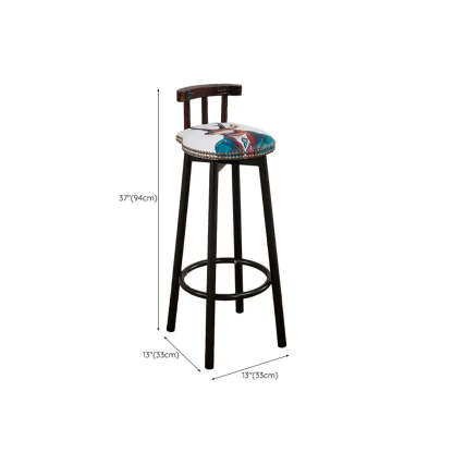 Rustic Multicolor Fabric Round Swivel Bar Stool