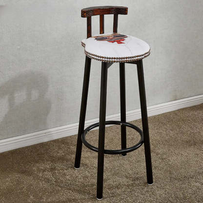 Rustic Multicolor Fabric Round Swivel Bar Stool — White-Red