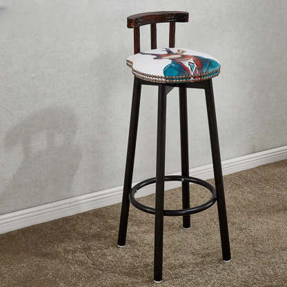 Rustic Multicolor Fabric Round Swivel Bar Stool — Brown