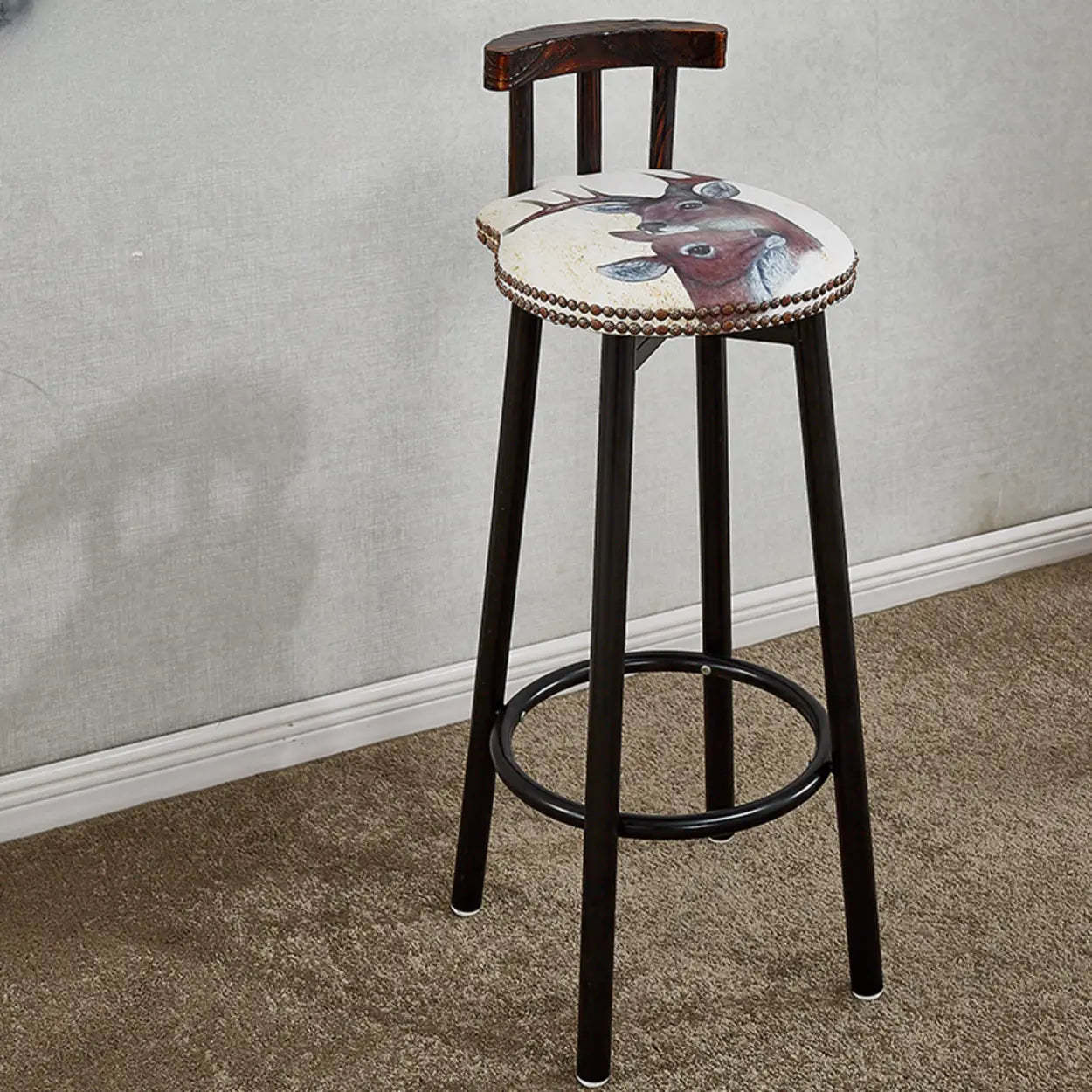 Rustic Multicolor Fabric Round Swivel Bar Stool — Purple