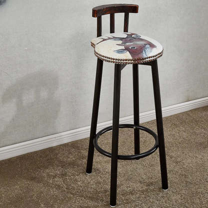 Rustic Multicolor Fabric Round Swivel Bar Stool — Purple