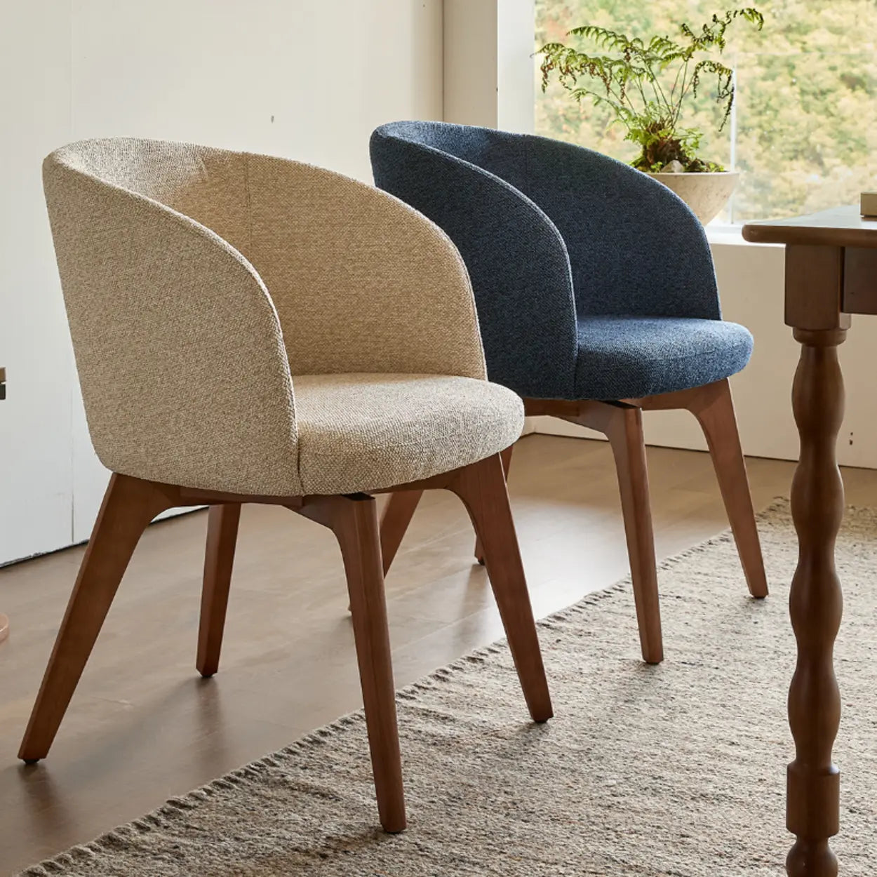 Rustic Swivel Upholstered Curved Back Dining Chair