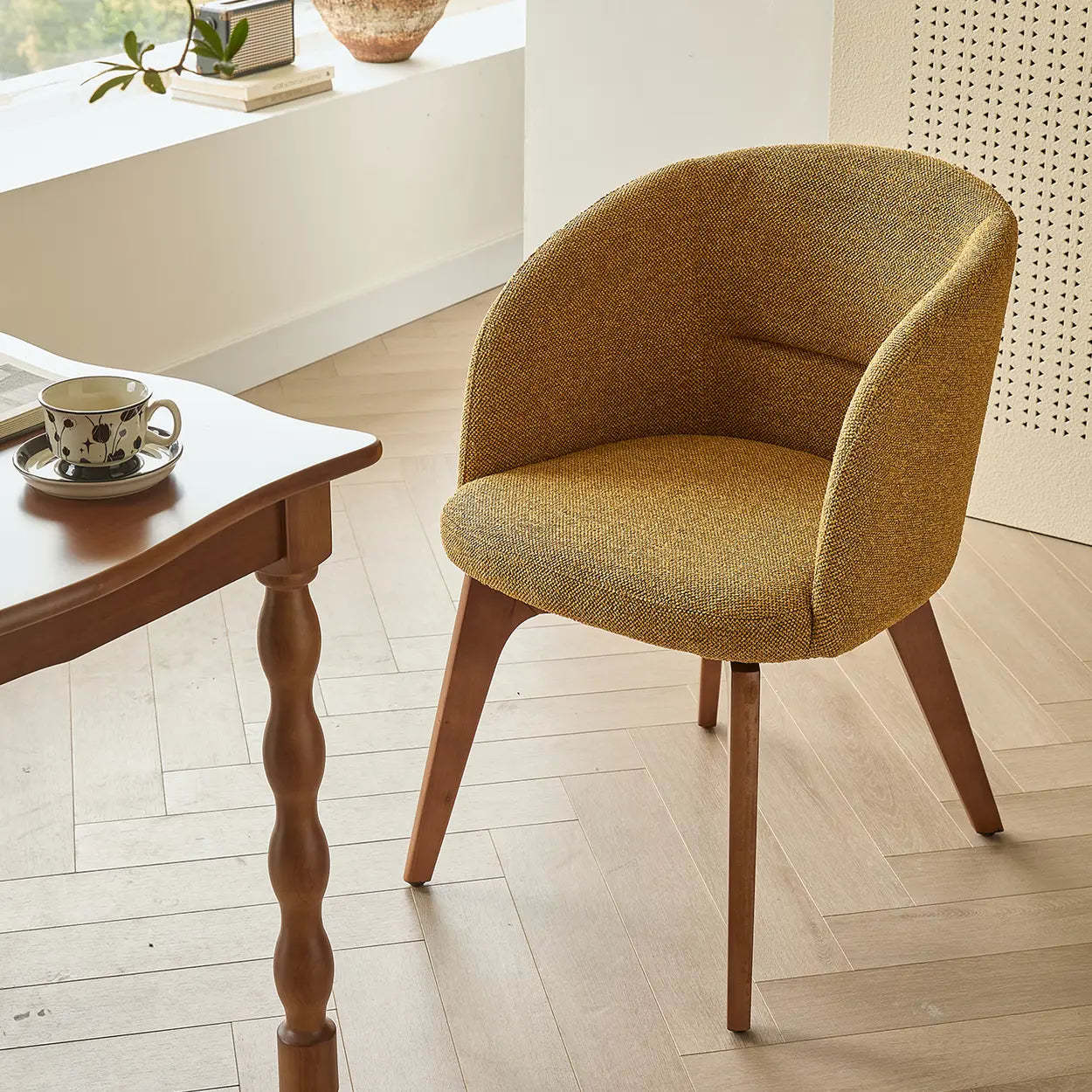 Rustic Swivel Upholstered Curved Back Dining Chair