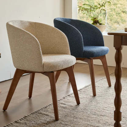 Rustic Swivel Upholstered Curved Back Dining Chair — White / Black