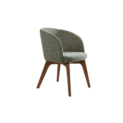 Rustic Swivel Upholstered Curved Back Dining Chair — Blue / Walnut
