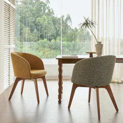 Rustic Swivel Upholstered Curved Back Dining Chair — Green / Walnut