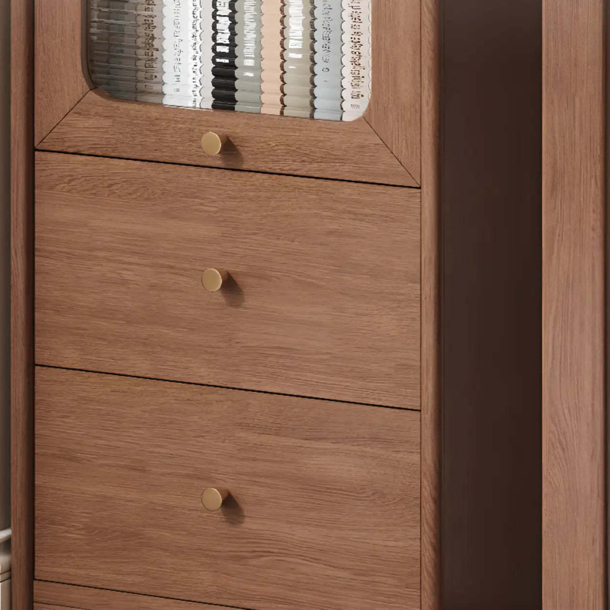 Rustic Tall Narrow Wood Bookcase with Glass Doors — Nut/Brown