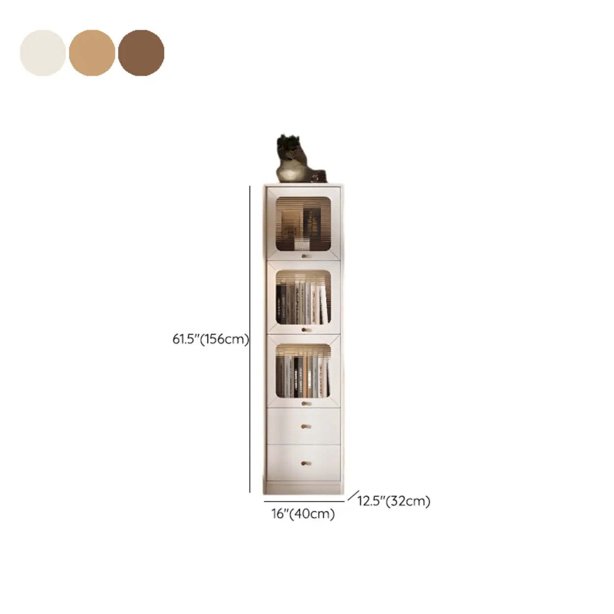 Rustic Tall Narrow Wood Bookcase with Glass Doors