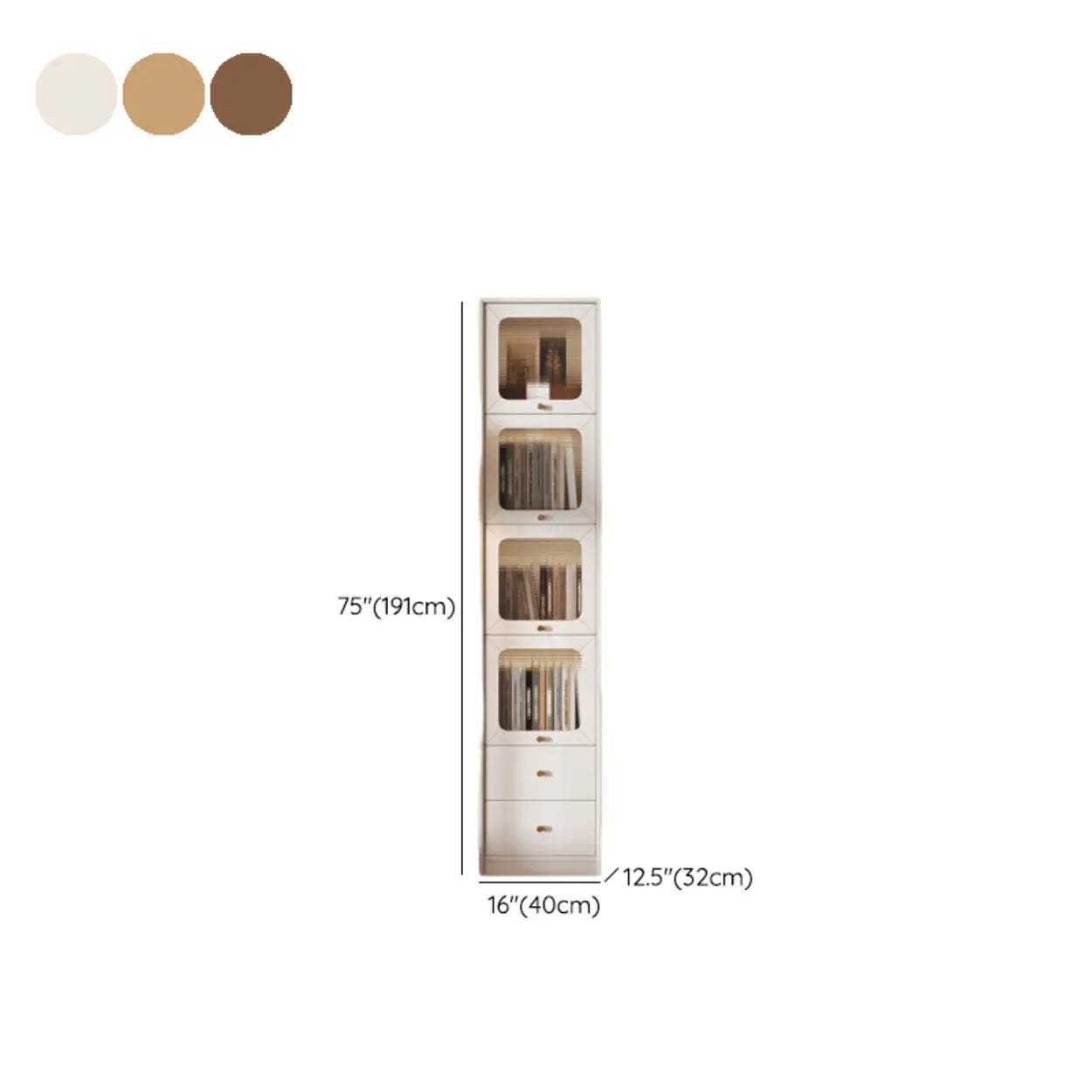 Rustic Tall Narrow Wood Bookcase with Glass Doors