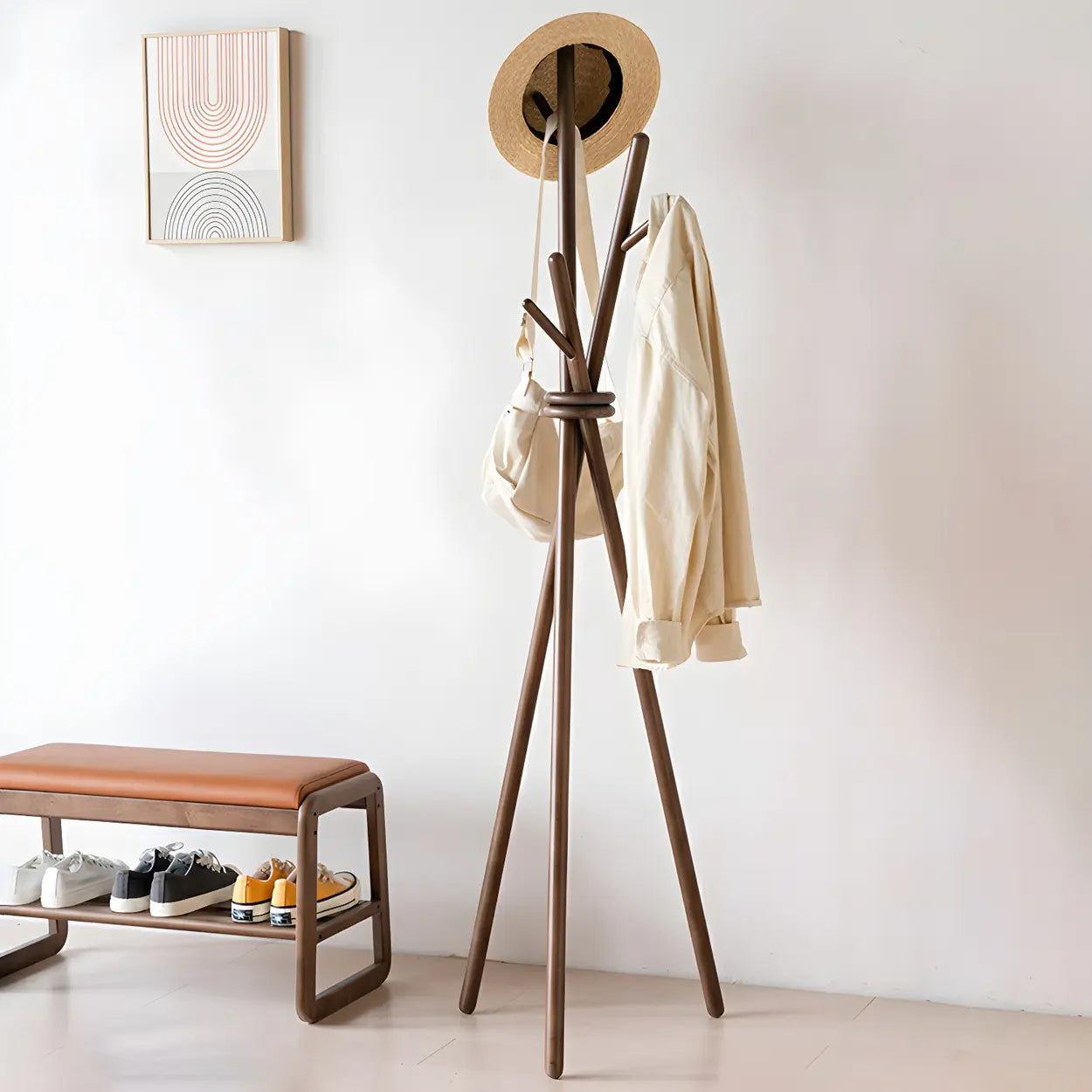 Rustic Tripod Wood Freestanding Hall Tree