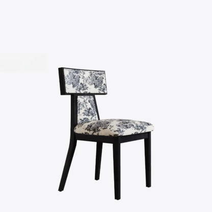Rustic Upholstered Walnut Timber Armless Dining Chair — Black-White