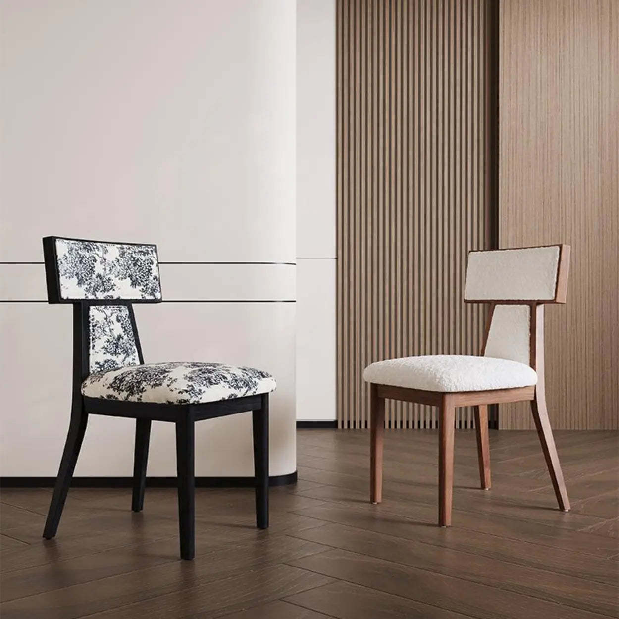 Rustic Upholstered Walnut Timber Armless Dining Chair — Walnut/ White