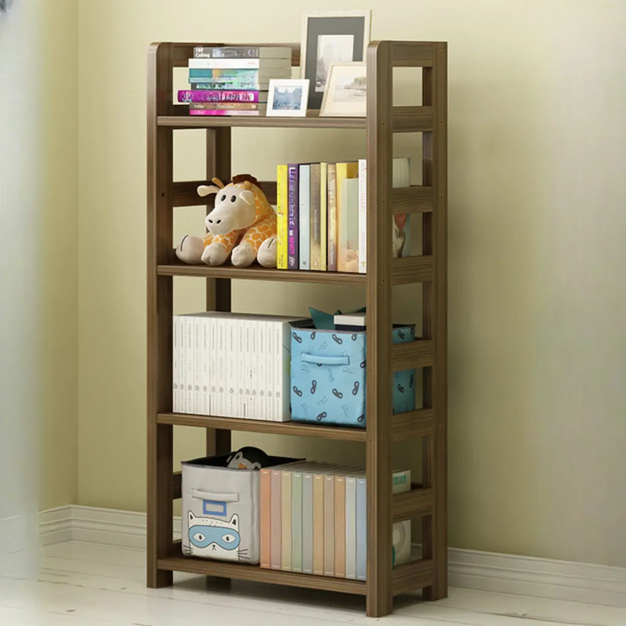 Rustic Wooden Open Display Bookshelf — Walnut