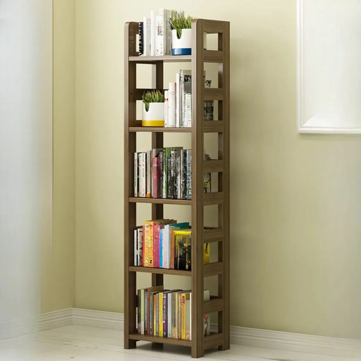 Rustic Wooden Open Display Bookshelf — Walnut