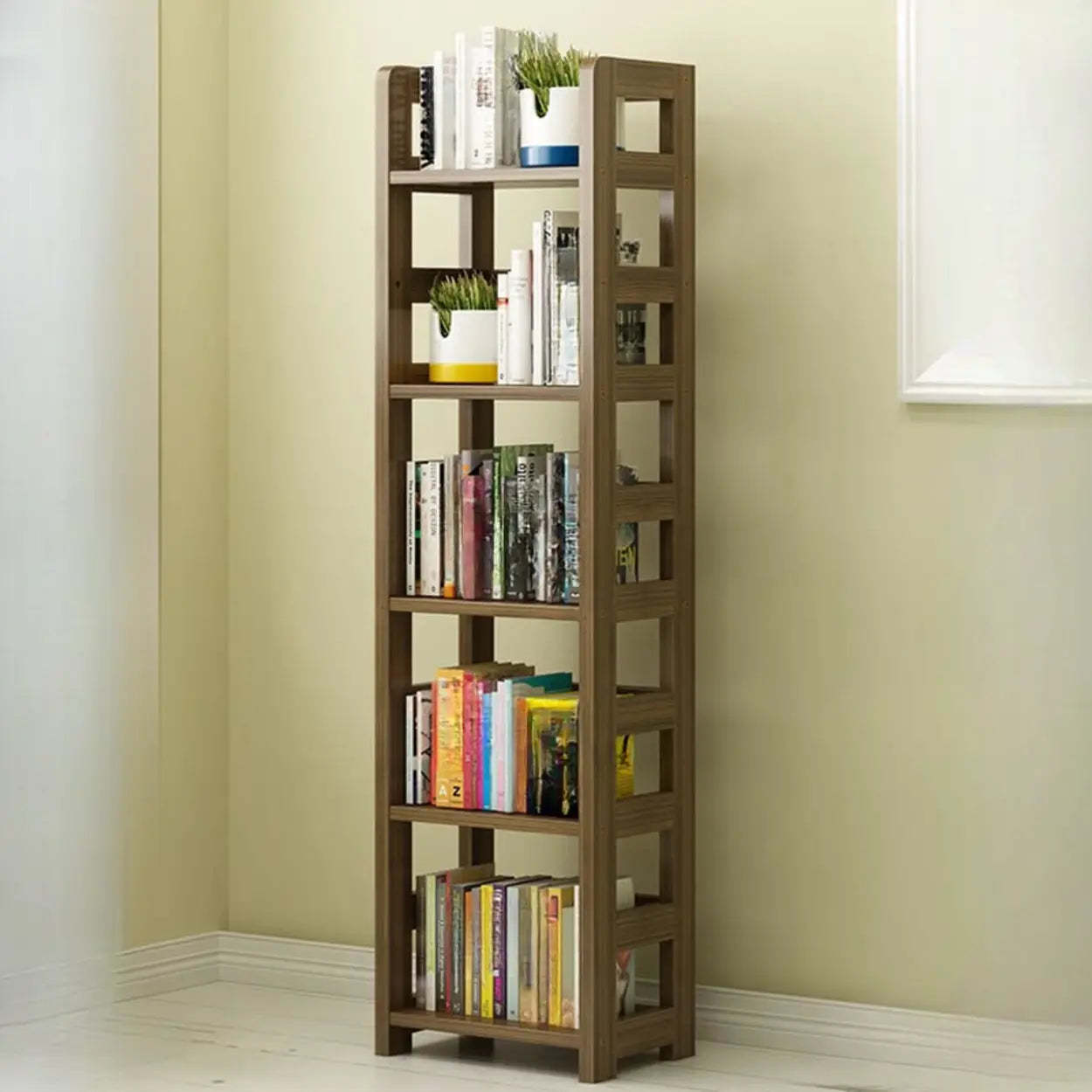 Rustic Wooden Open Display Bookshelf — Walnut