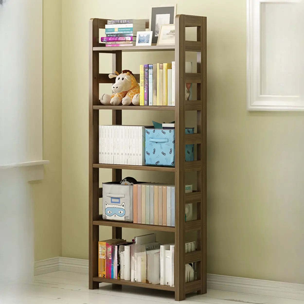 Rustic Wooden Open Display Bookshelf — Walnut