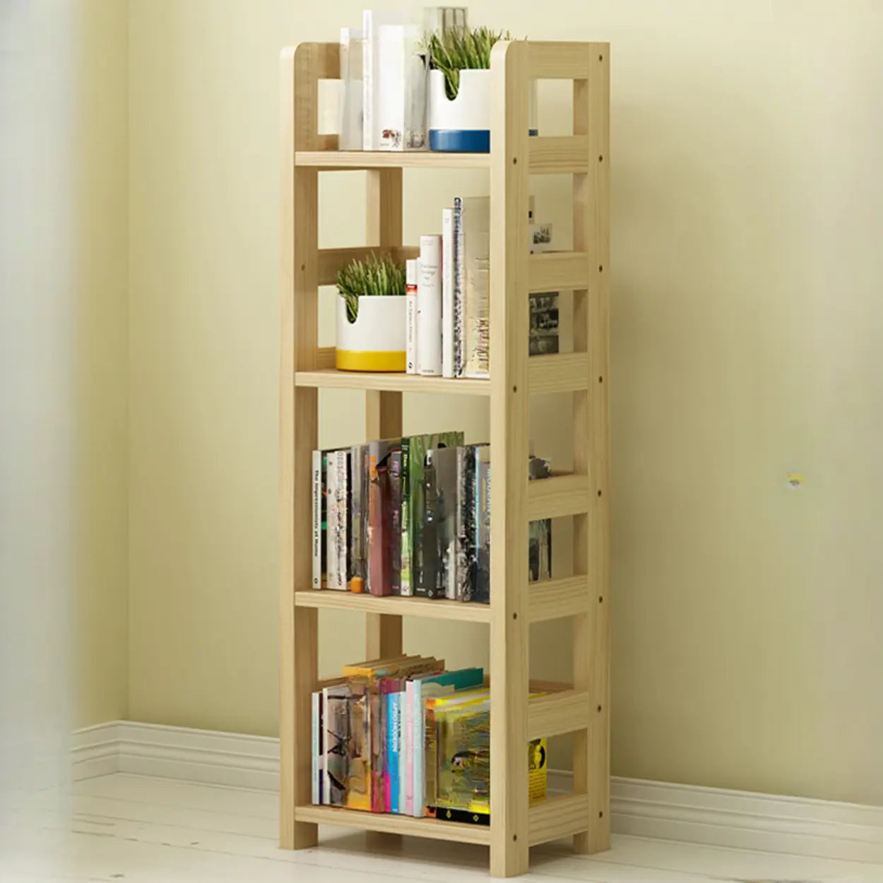 Rustic Wooden Open Display Bookshelf — Walnut