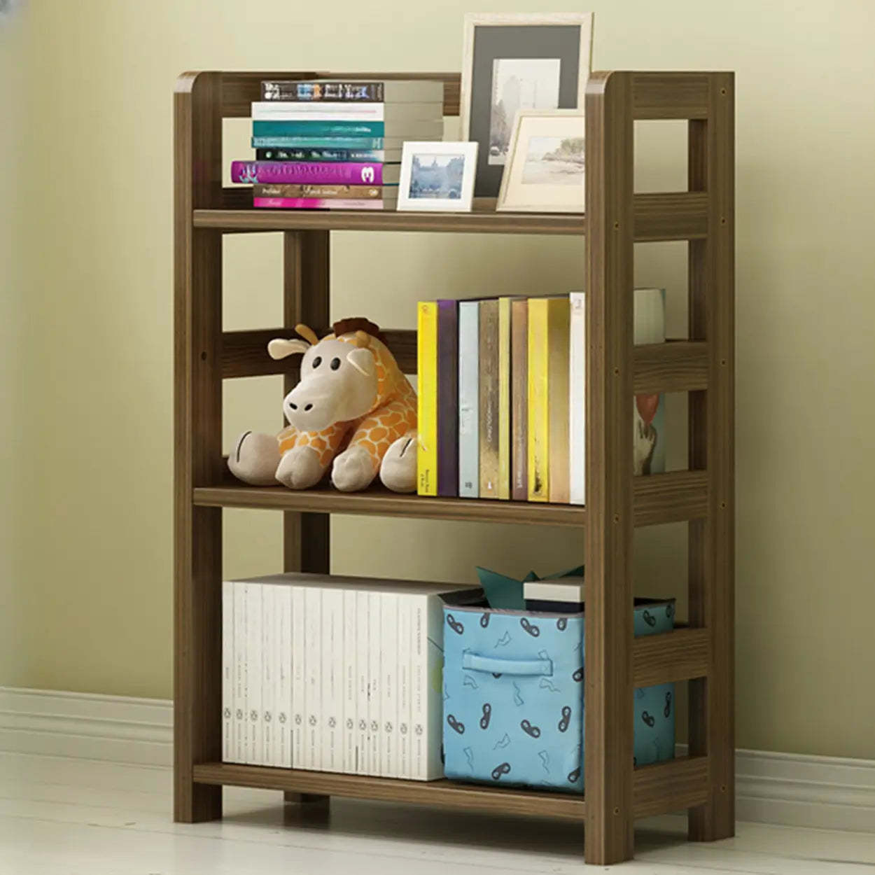 Rustic Wooden Open Display Bookshelf — Natural Finish