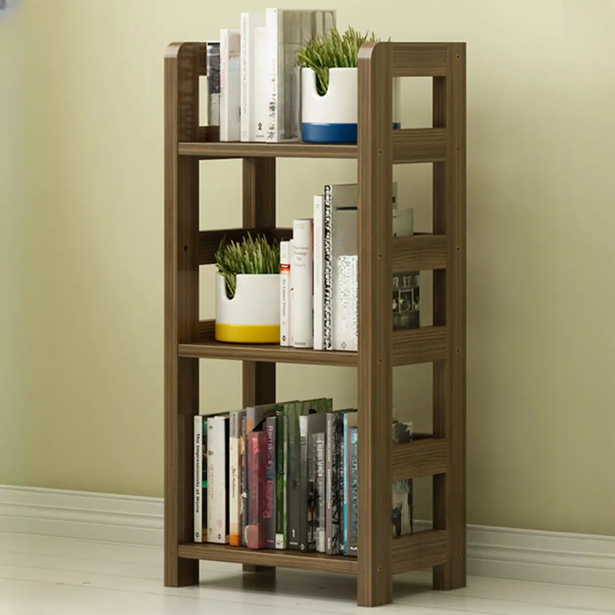 Rustic Wooden Open Display Bookshelf — Natural Finish