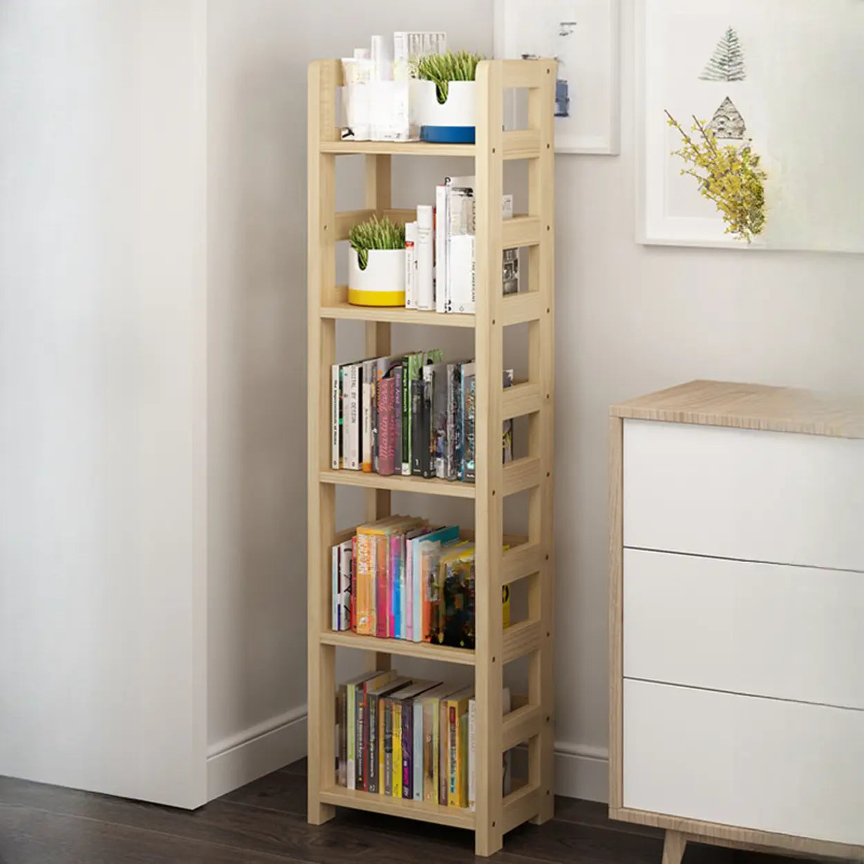 Rustic Wooden Open Display Bookshelf