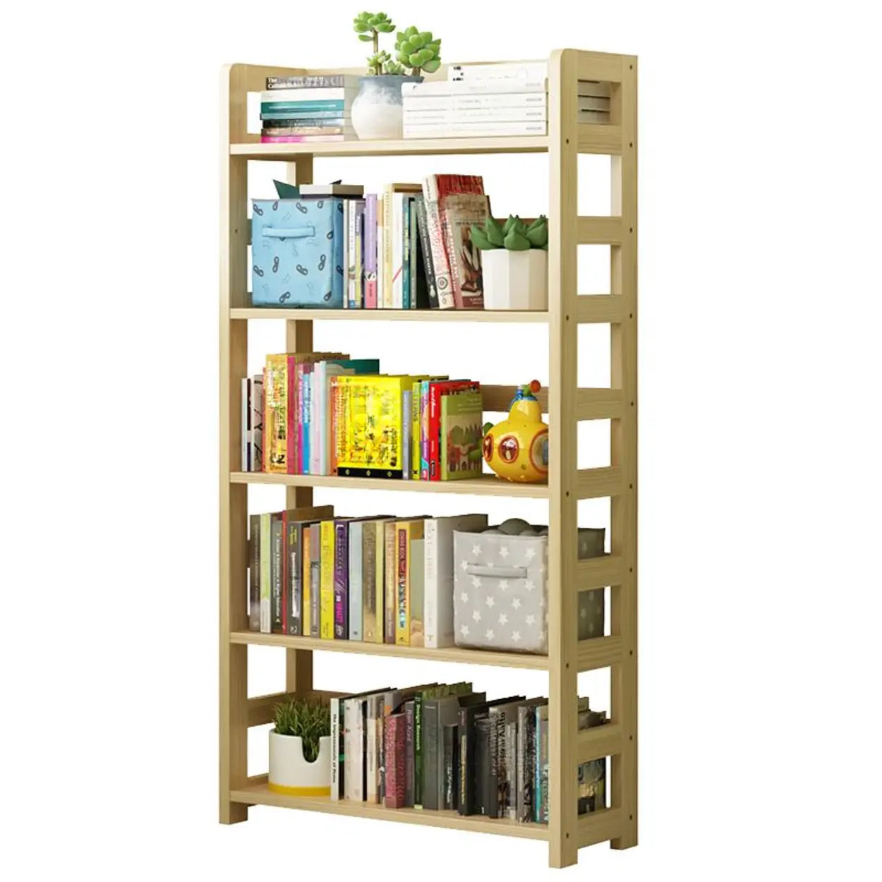 Rustic Wooden Open Display Bookshelf — Natural Finish