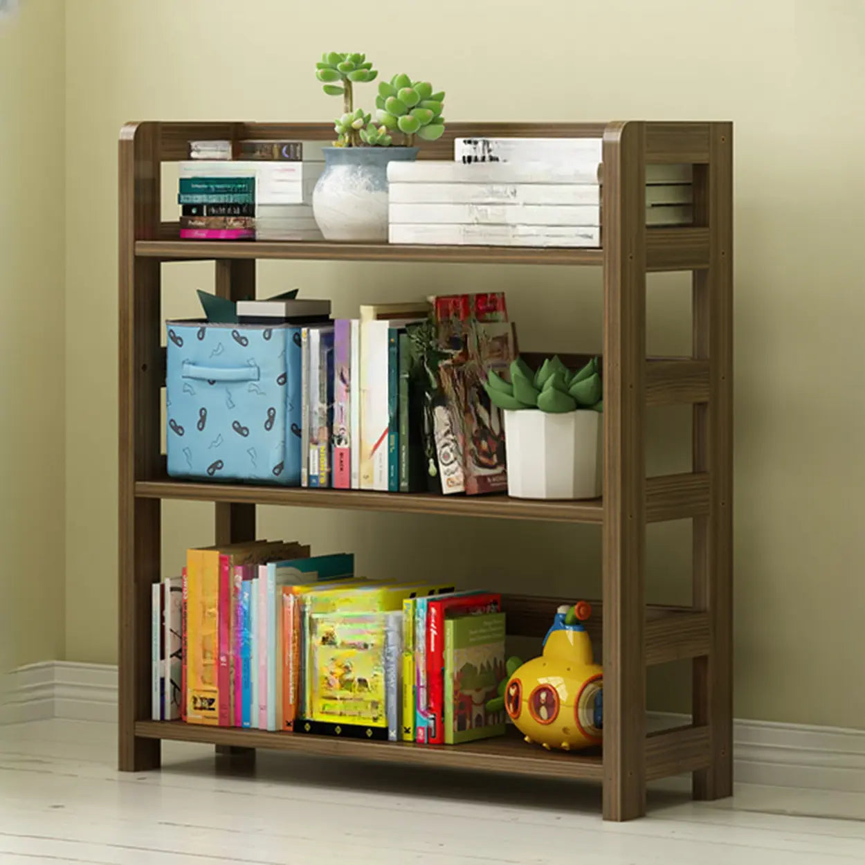 Rustic Wooden Open Display Bookshelf — Natural Finish