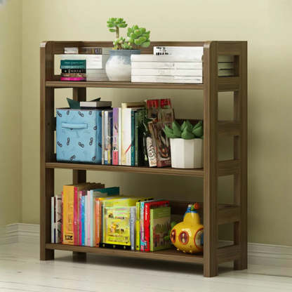 Rustic Wooden Open Display Bookshelf — Natural Finish