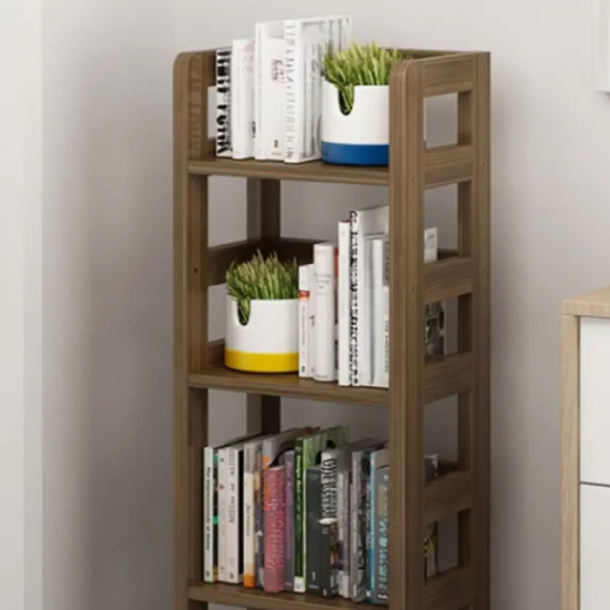 Rustic Wooden Open Display Bookshelf — Natural Finish