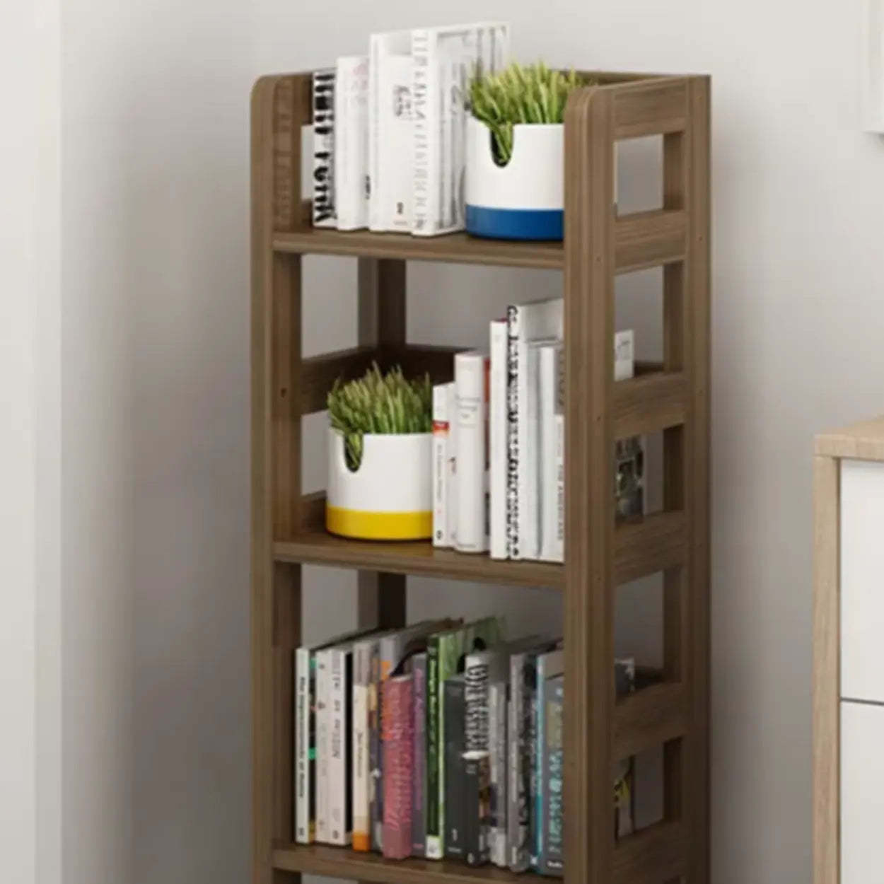 Rustic Wooden Open Display Bookshelf — Natural Finish