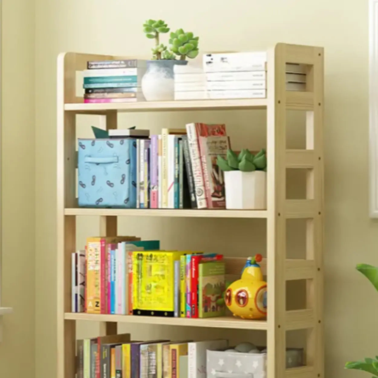 Rustic Wooden Open Display Bookshelf — Natural Finish