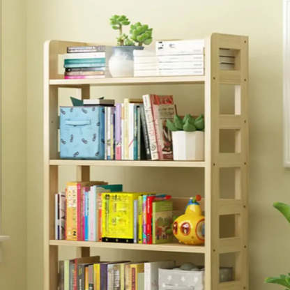 Rustic Wooden Open Display Bookshelf — Natural Finish
