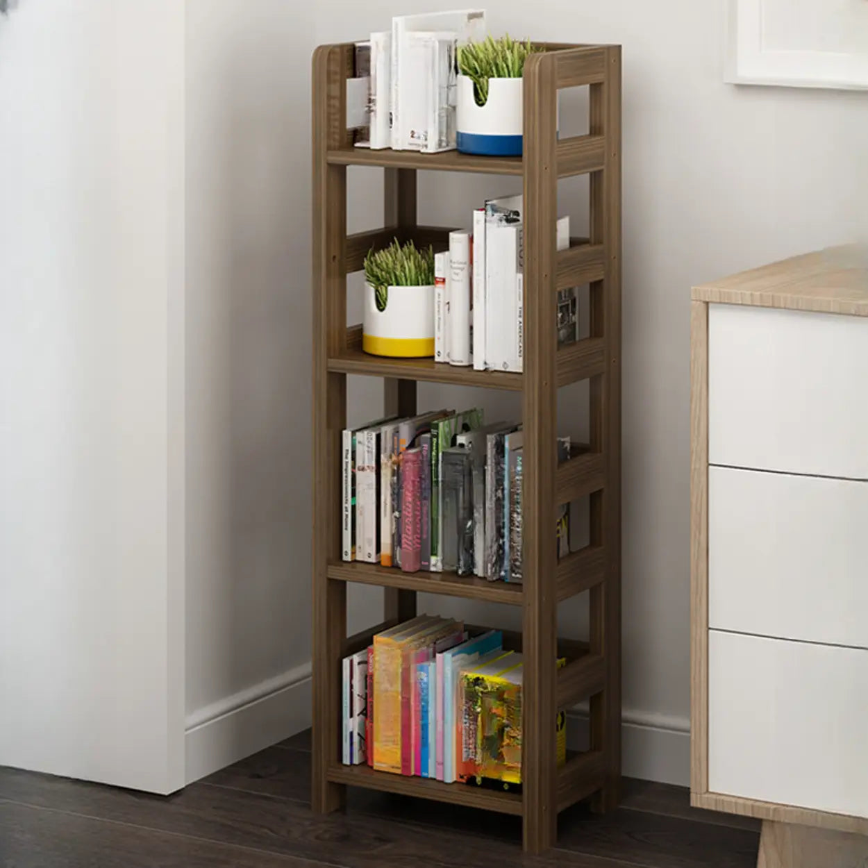Rustic Wooden Open Display Bookshelf — Natural Finish