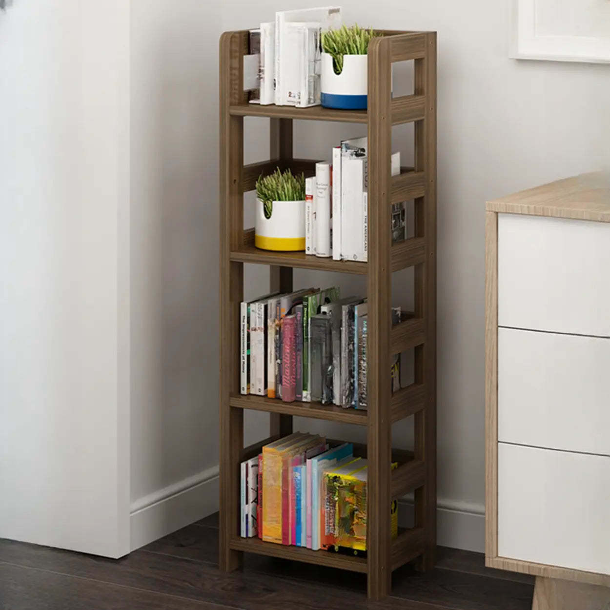 Rustic Wooden Open Display Bookshelf — Natural Finish
