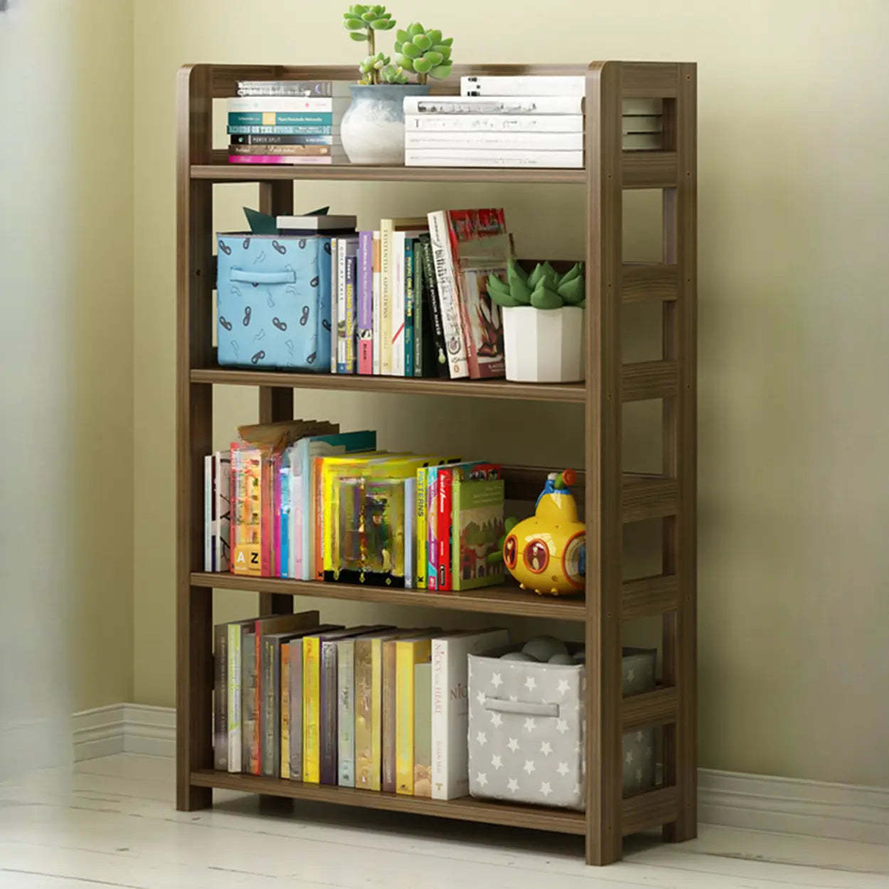 Rustic Wooden Open Display Bookshelf — Natural Finish