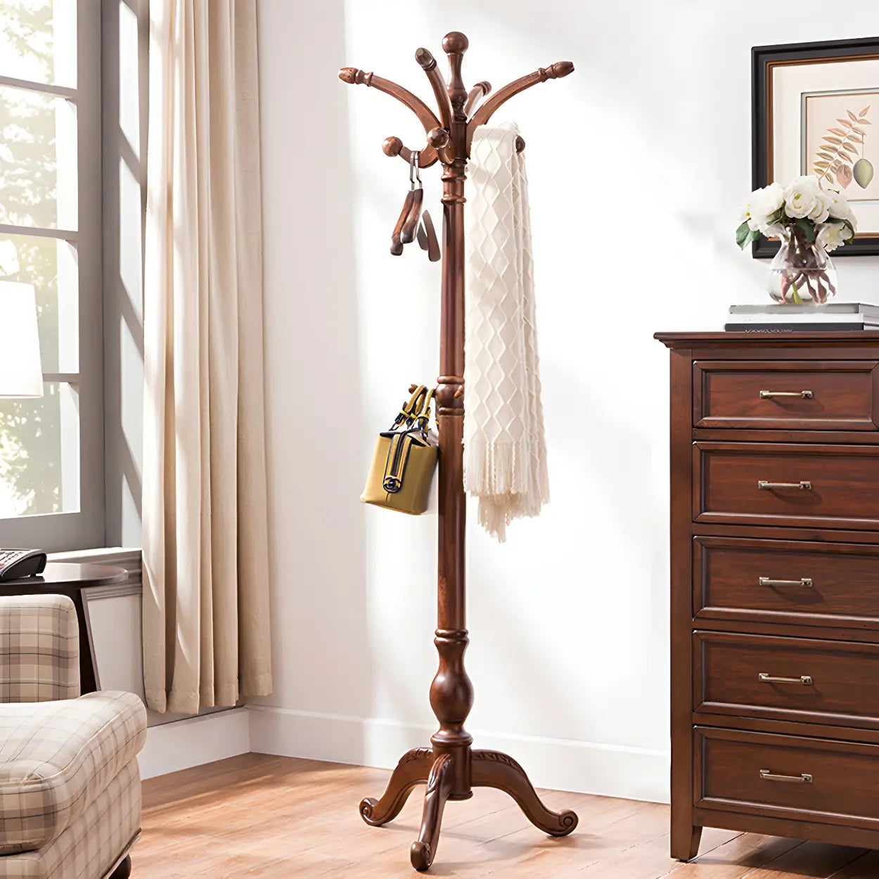 Rustic Brown Wood Freestanding Entryway Hall Tree