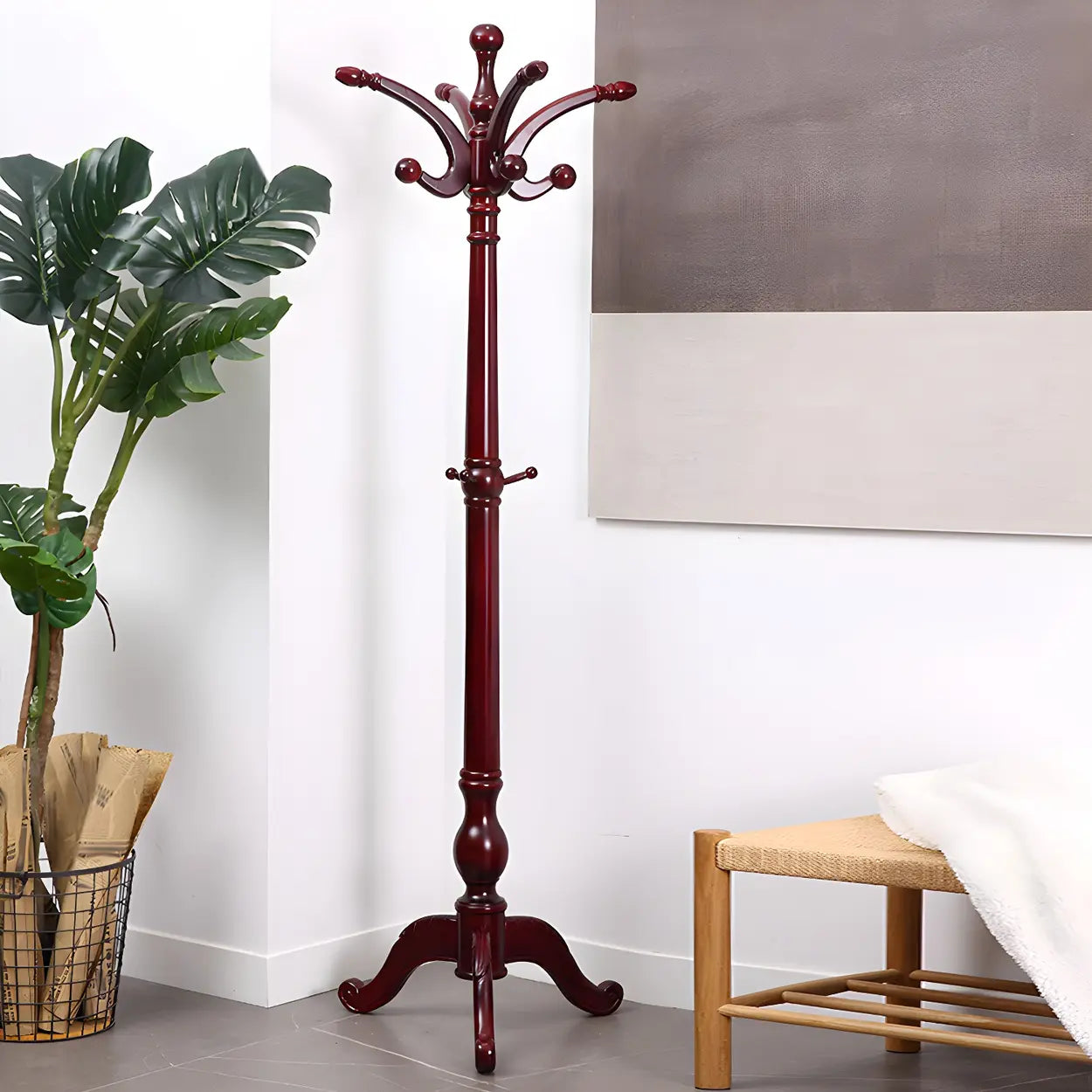 Rustic Brown Wood Freestanding Entryway Hall Tree