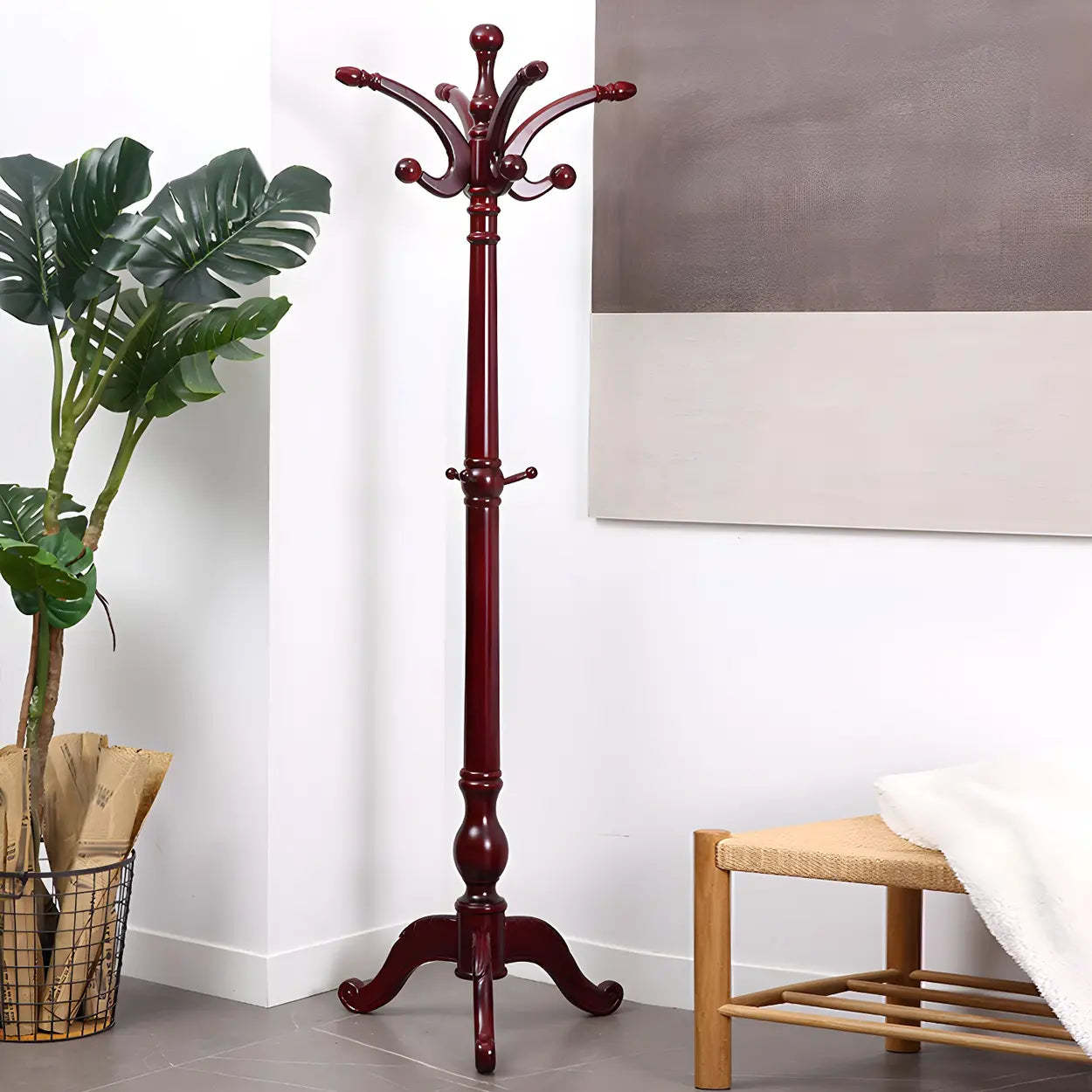 Rustic Brown Wood Freestanding Entryway Hall Tree