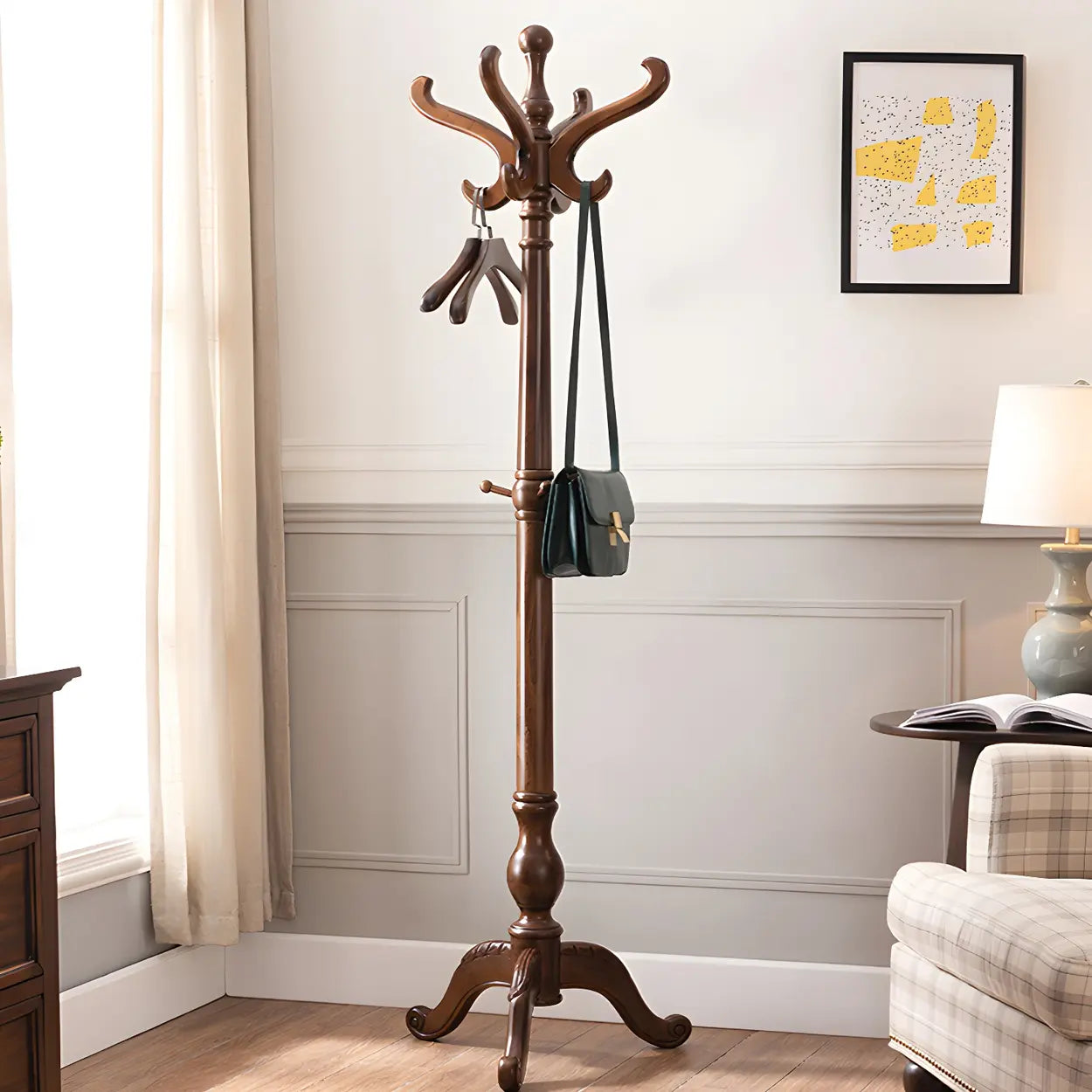 Rustic Brown Wood Freestanding Entryway Hall Tree — Brown