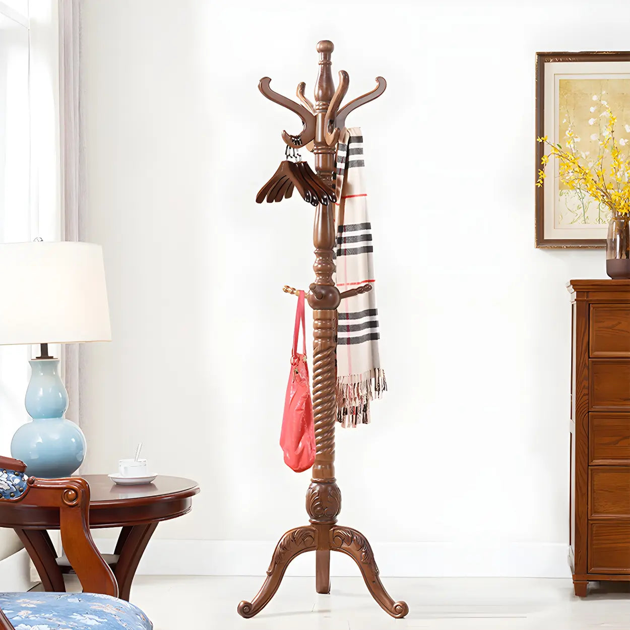 Rustic Brown Wood Freestanding Entryway Hall Tree — Nut-Brown
