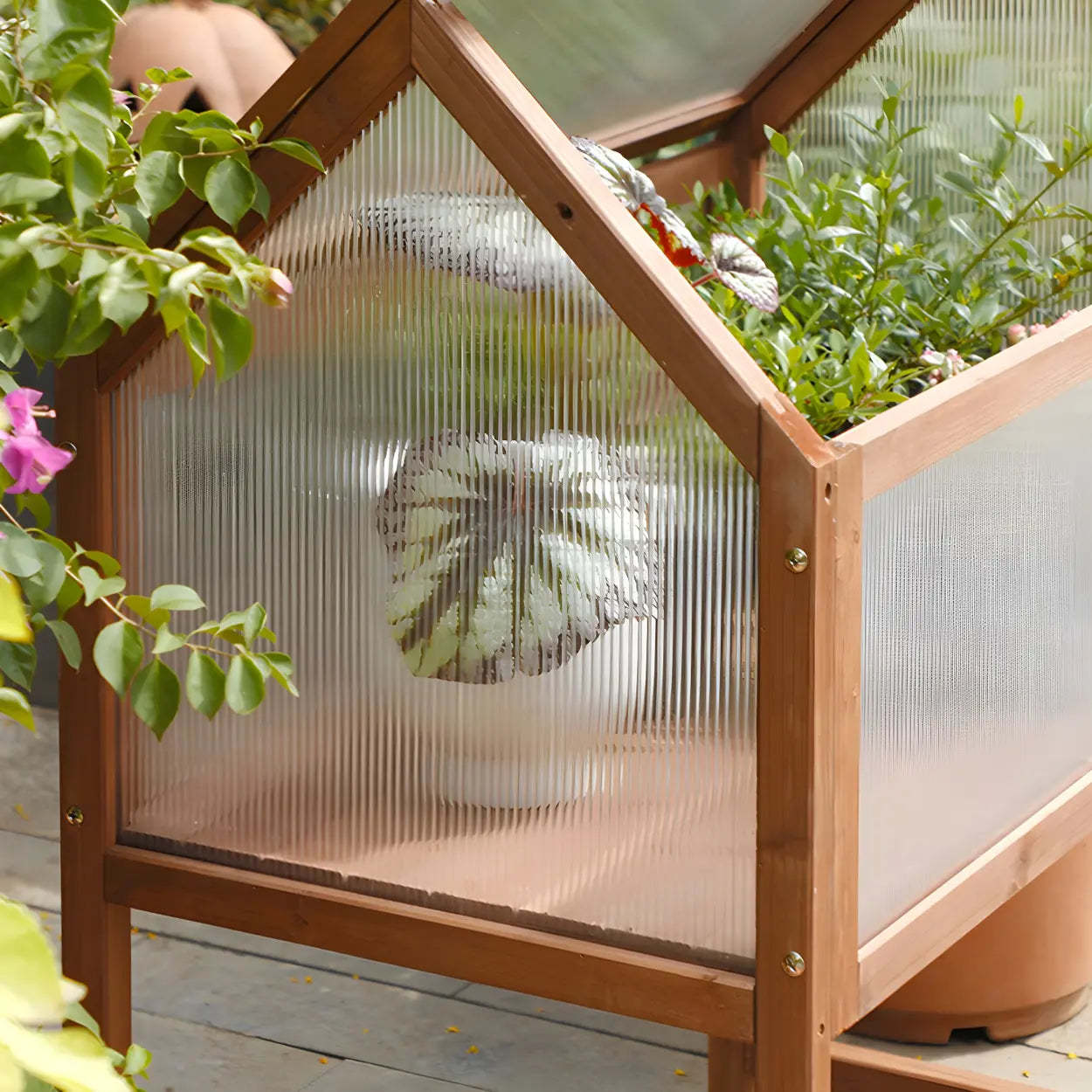 Rustic Wood Compact Mini Greenhouse Balcony Plant Stand