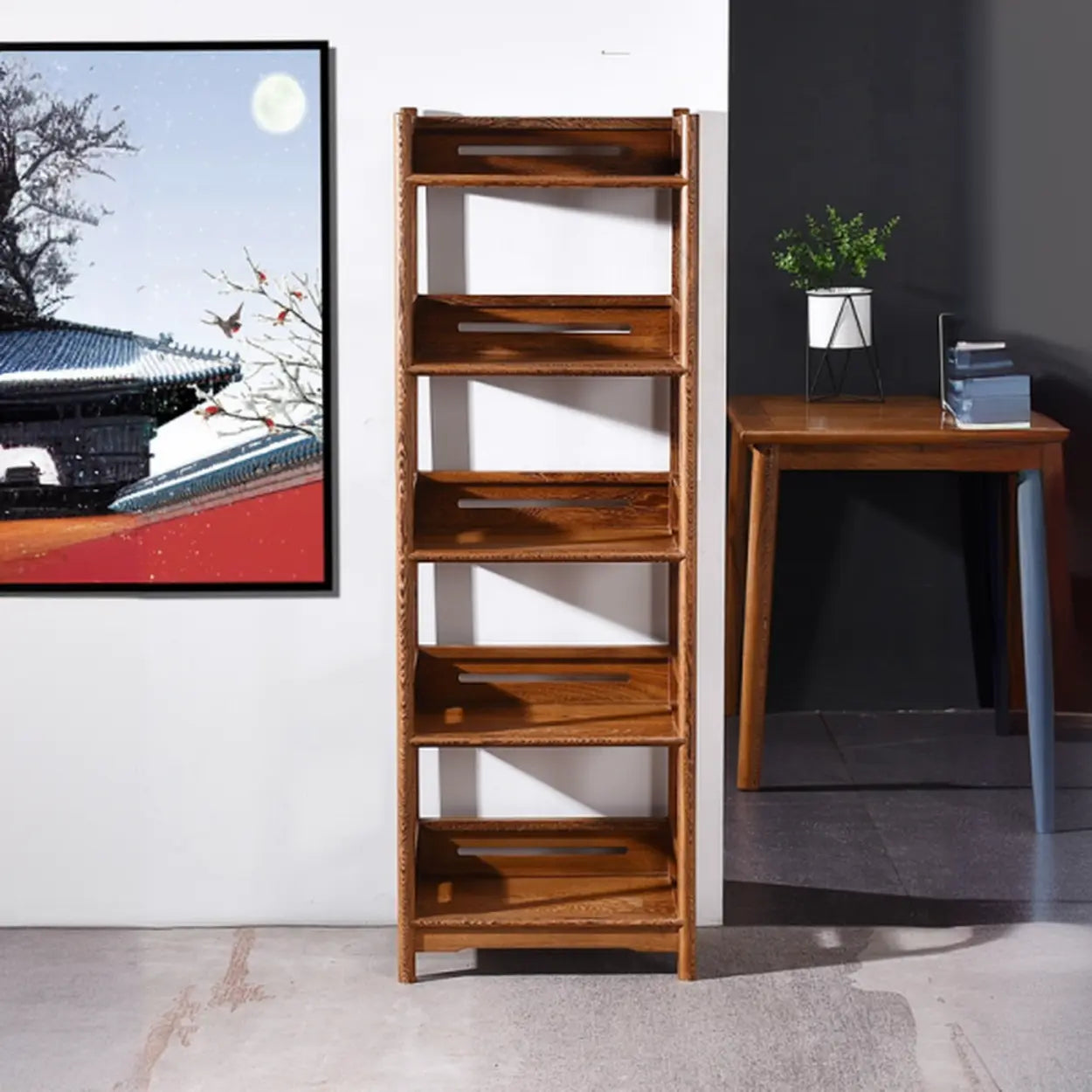 Rustic Wood Vertical 5-Shelf Open Bookshelf