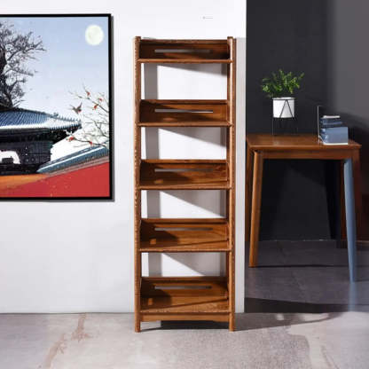 Rustic Wood Vertical 5-Shelf Open Bookshelf