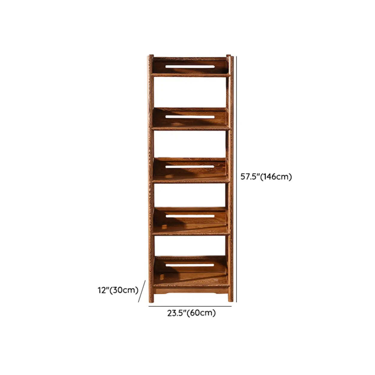 Rustic Wood Vertical 5-Shelf Open Bookshelf