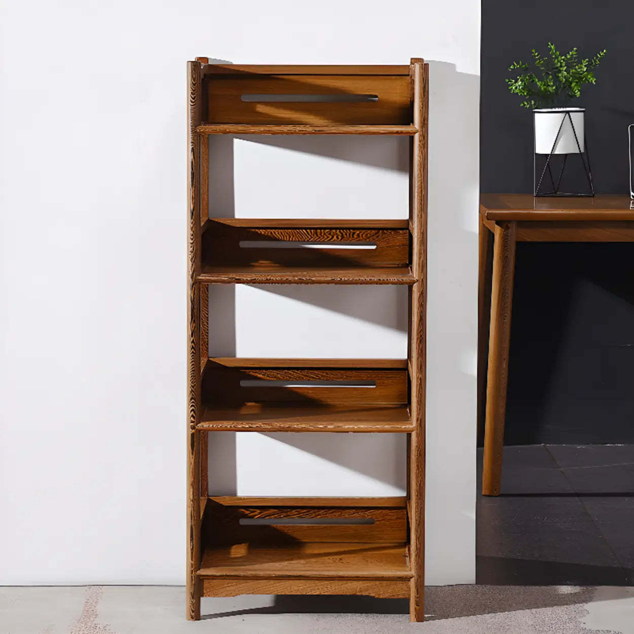 Rustic Wood Vertical 5-Shelf Open Bookshelf