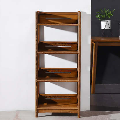 Rustic Wood Vertical 5-Shelf Open Bookshelf